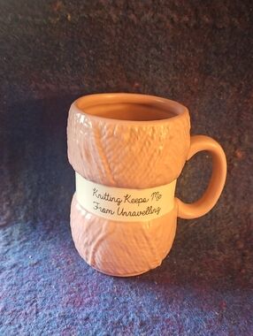 3 For $10 Pink Knit-Texture Ceramic Mug - 'Knitting Keeps Me From Unravelling'